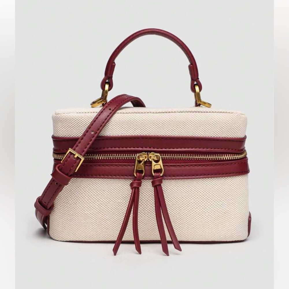 Elegant Burgundy and Cream Women's Bag